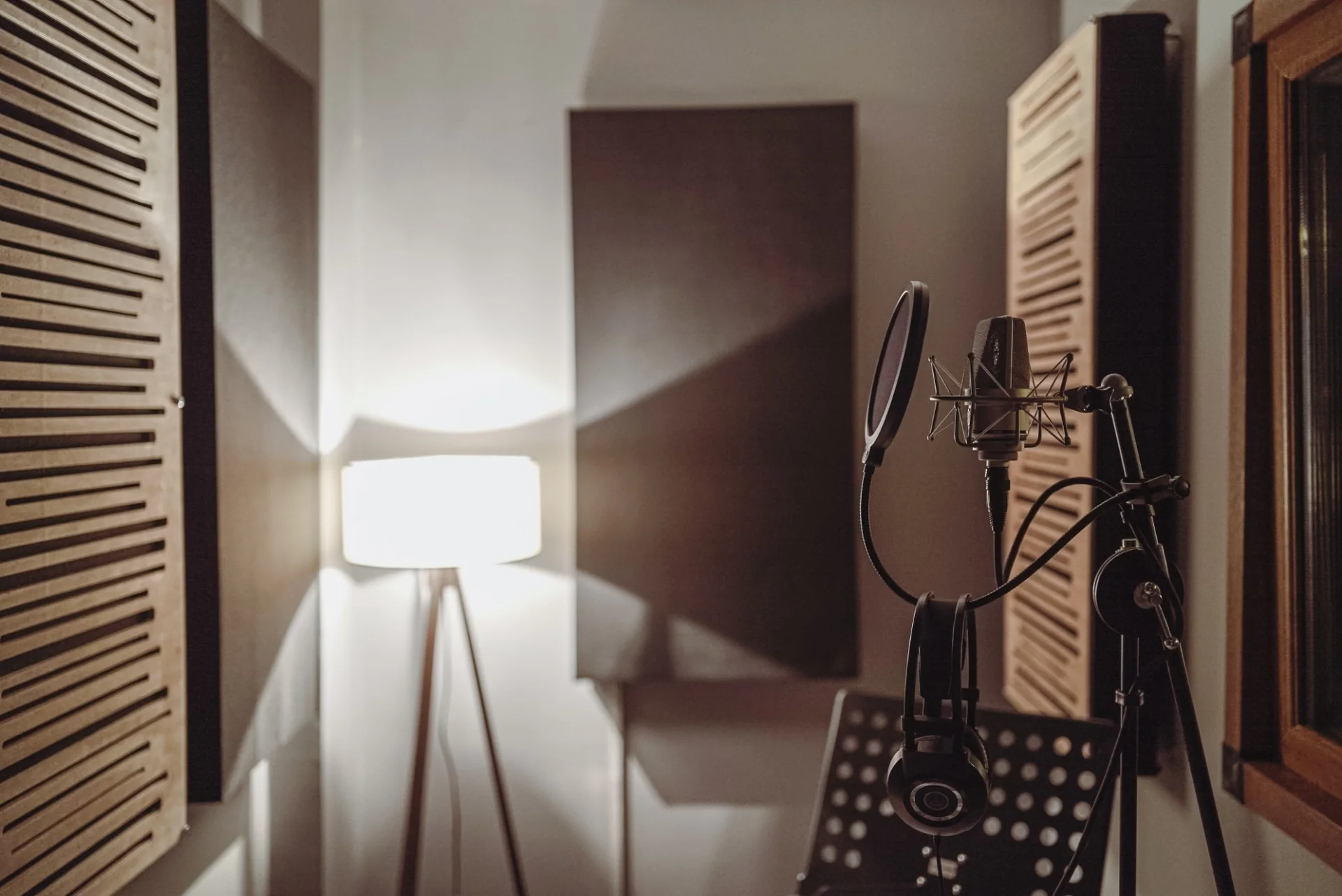 Warm, acoustically treated vocal booth